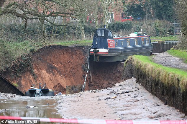 'The whole boat was listing and everything had fallen,' Mrs Poole said as she recalled her boat sinking as the water from the canal ran out