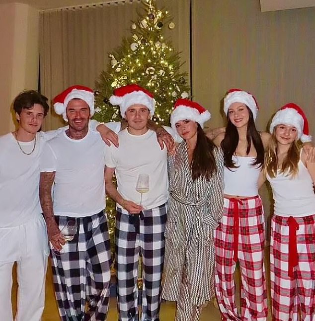 The Beckhams in their Christmas pyjamas