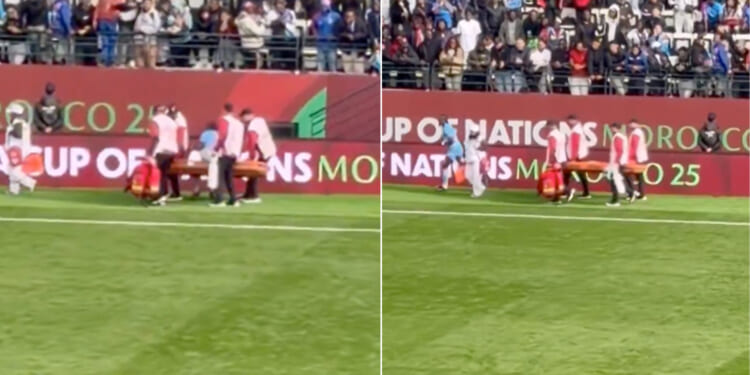Watch Afcon star 'rise like the Undertaker' while being stretchered off pitch then casually jog back on