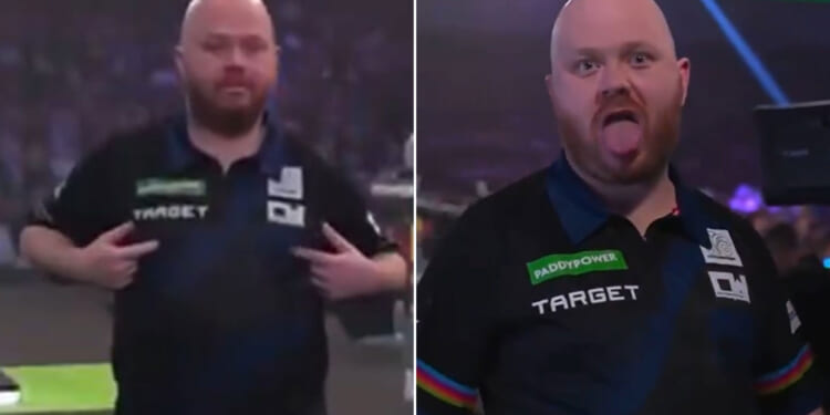 'Curious celebration' - World Darts Championship star rubs nipples and makes tongue gesture leaving commentator in shock