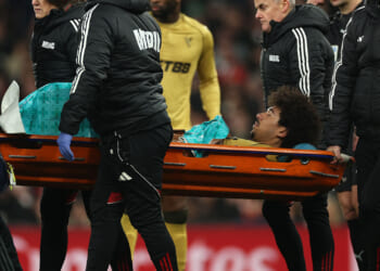 Chris Richards stretchered off with gruesome injury as medics try to 'stem bleeding' during Palace's clash at Arsenal