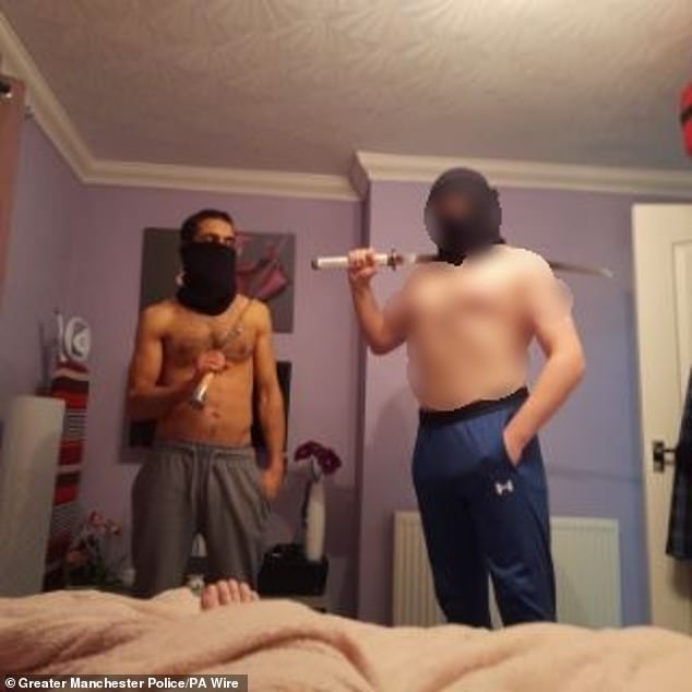 Bilel Saadaoui and his stepson holding swords. Saadaoui's brother Bilel was found guilty of failing to disclose information about the plan