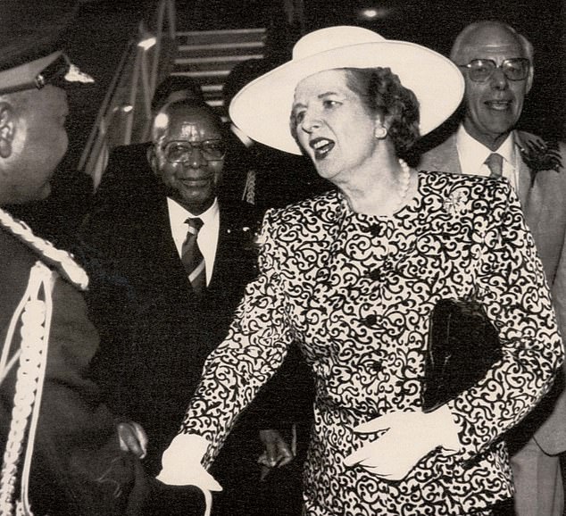 The Mail on Sunday revealed earlier this month Thatcher faced yet another assassination attempt just five years later, while on a diplomatic mission to Africa. Pictured: Thatcher meeting a Malawi official at the start of her official visit in 1989