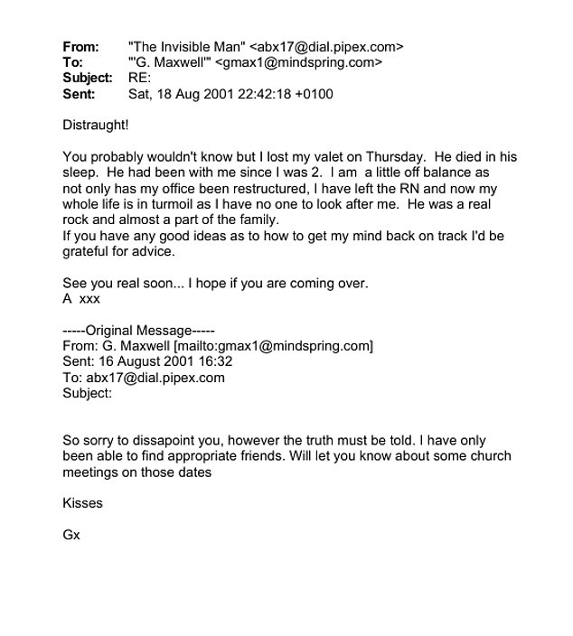 Another email sent between Maxwell and the 'Invisible Man' two days later