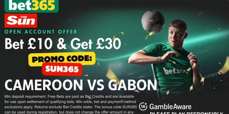£30 bonus for Cameroon vs Gabon with SUN365