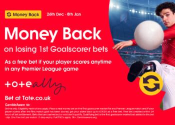 Get money back on losing first goalscorer bets if your player scores anytime in any Premier League game with Tote