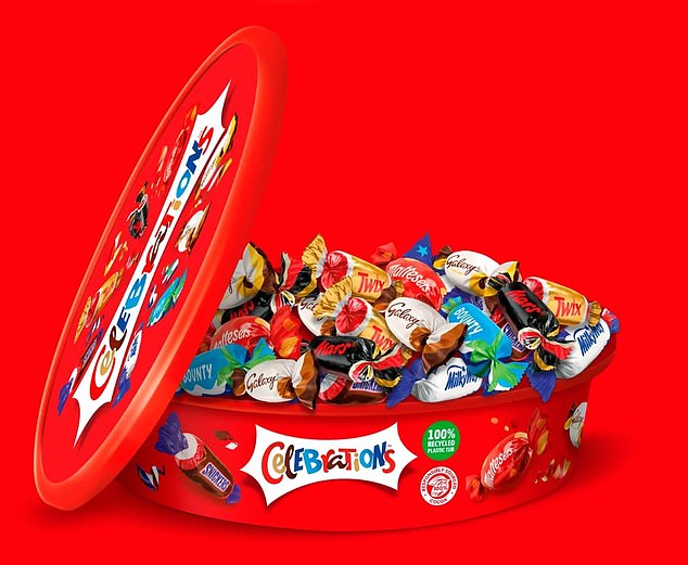 A 550g tub of Celebrations retails for £4 at Tesco and contains eight varieties of chocolates