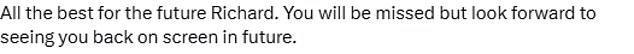 Richard shared a post on his X account shortly after his last ever segment on Good Morning Britian - and fans wished him good luck