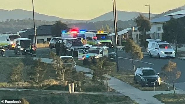 A dozen police units (pictured) and two fire trucks attended the scene on Wednesday