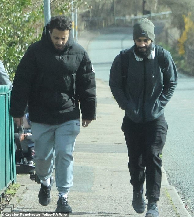 Bilel Saadaoui (right) seen in a surveillance photo with his brother, Walid, who has been convicted of plotting to massacre Jewish people in Manchester as 'revenge' for Israel's operations in Gaza