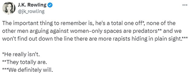 Rowling had followed the case and wrote about it afterwards on X