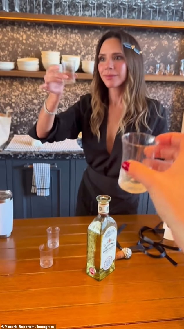 Victoria appeared to be nonplussed as she celebrated the festive season with her team on Monday, after it emerged that her eldest son had unfollowed his entire family on Instagram