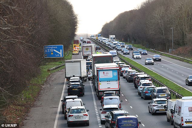 Huge queues of traffic piled up following the collision causing misery for those travelling back home on Christmas Eve