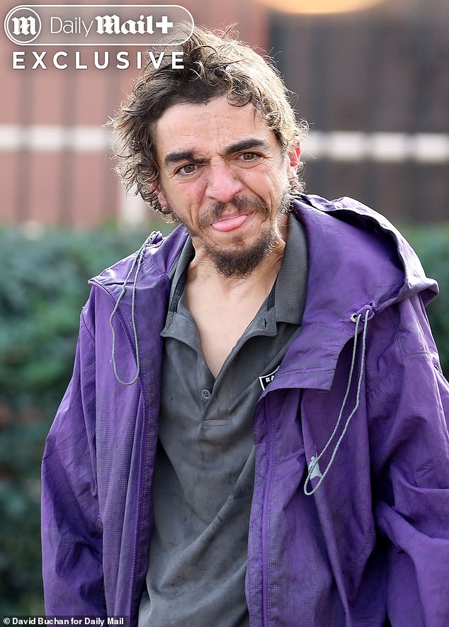 The Daily Mail found was dressed in a torn purple waterproof jacket, an LA Raiders polo shirt and pants emblazoned with the faces of characters from the Nickelodeon show Rugrats