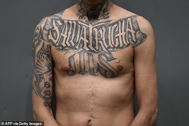 An inmate sentenced to more than 200 years in prison shows off his tattoos