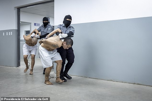 Detainees are moved by guards overnight into the mega-prison