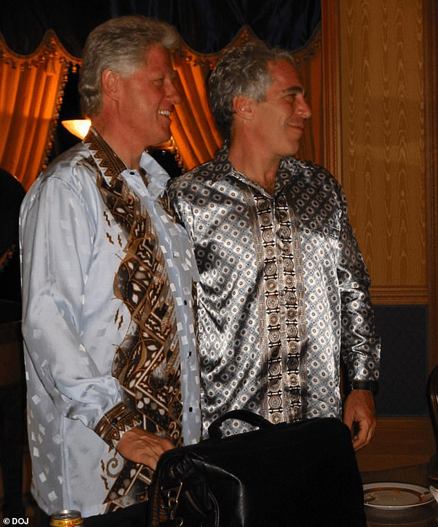 Despite having previously crowed about Epstein’s links with Bill Clinton (pictured above with Epstein), Trump has expressed sympathy for the former President, who features in several pictures included in the most recent document dump