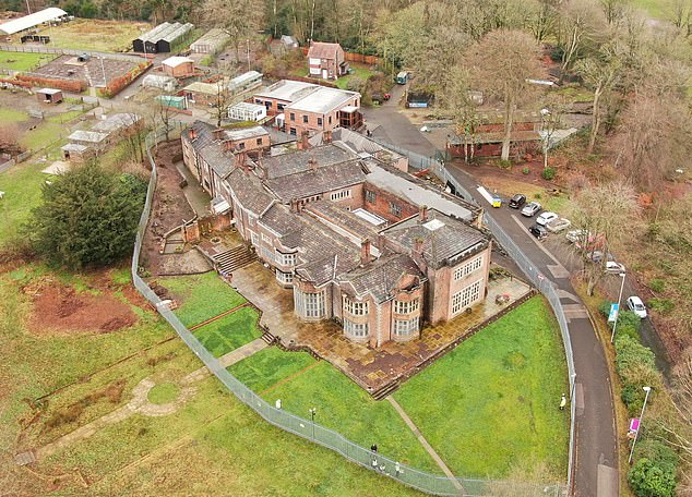 An aerial view taken of Hopwood Hall in Middleton