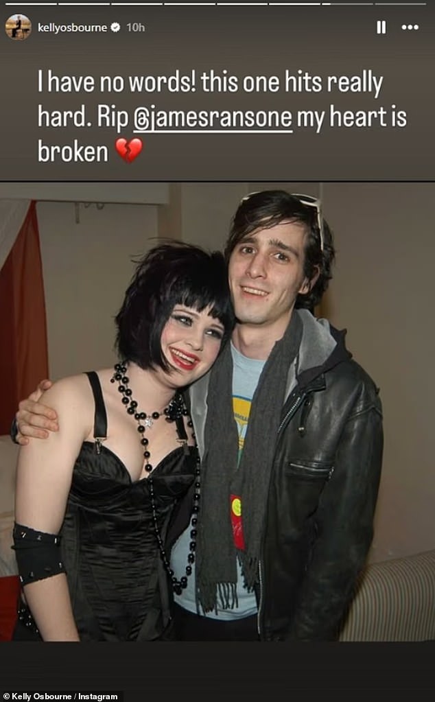 Alongside a throwback snap, Kelly posted: 'I have no words! This one really hits hard. RIP @jamesransone my heart is broken'