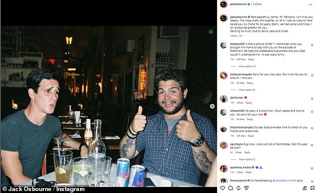 Jack took to social media to share a heartbreaking tribute and throwback picture of him having dinner with James