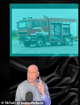 He then adds a cyan filter, before asking what colour you think the fire truck is
