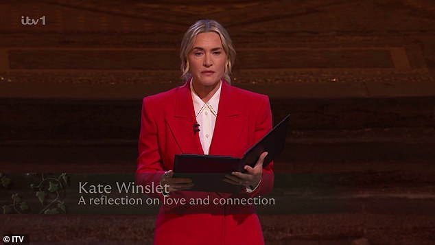 Actress Kate Winslet, 50, delivered a reading titled 'A reflection of love and connection'