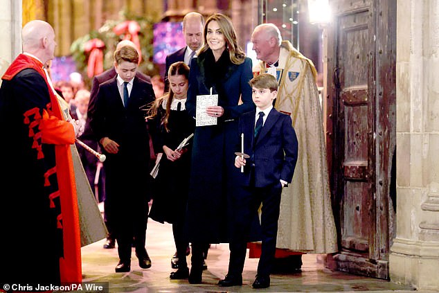 Prince George, 12, Charlotte, 10 and Louis, seven, joined their parents William and Kate at the service