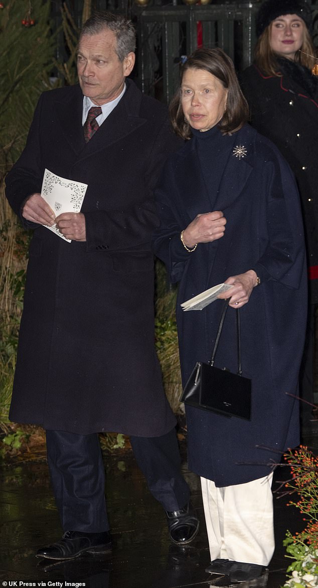Other members of the wider royal family were also present, like Lady Sarah Chatto, 61, and her husband Daniel Chatto, 68 (pictured together attending the service)