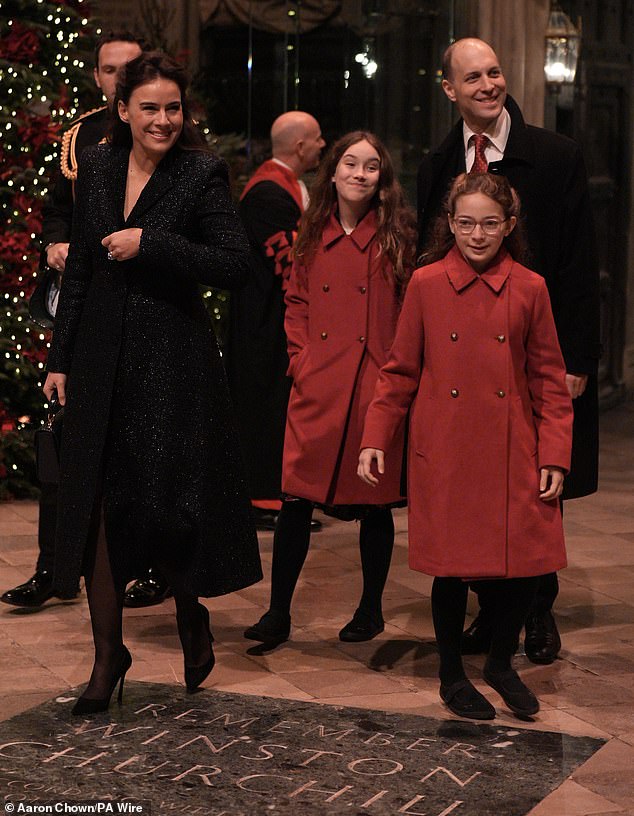 His only son, Lord Frederick Windsor, 46, attended with his wife, actress Sophie Winkleman, 45, and their daughters Maud, 12, and Isabella, nine. Pictured: The family arriving at the service