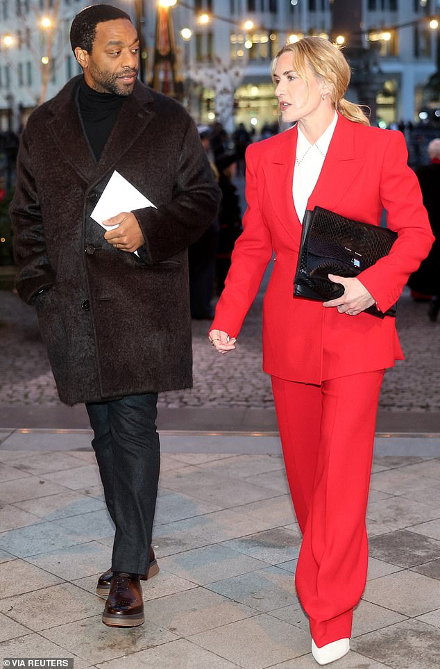The event also featured a host of celebrities. Actors Kate Winslet and Chiwetel Ejiofor (pictured together, attending the service) both gave readings
