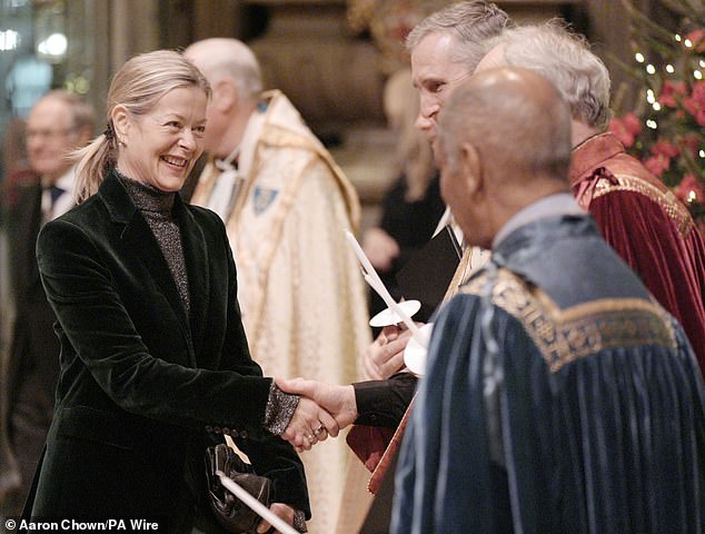 Also present was Lady Helen Taylor (pictured attending the service), 61, the daughter of another of the late Queen's cousins, the Duke of Kent, 90, and his wife, the late Duchess of Kent, 92