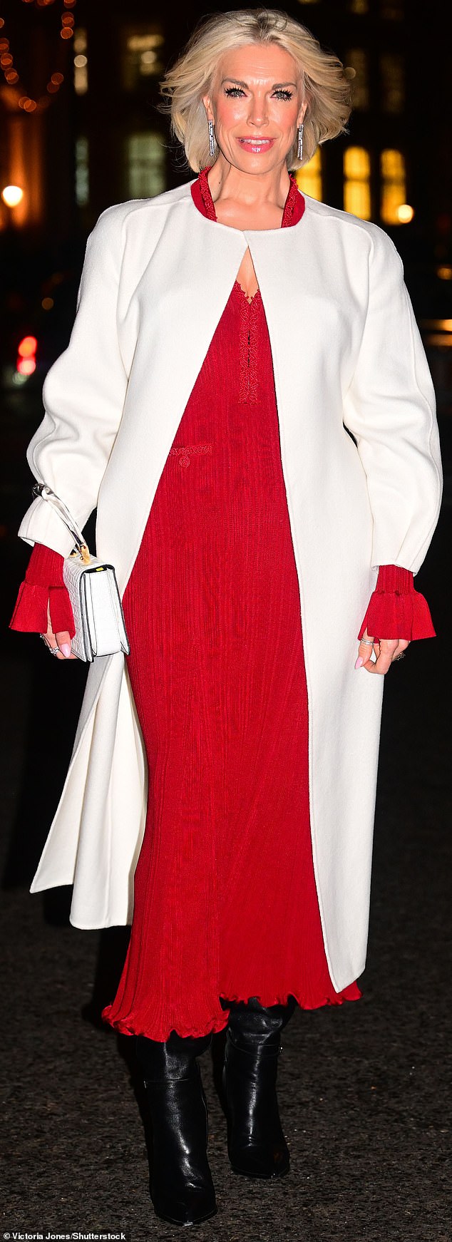 Ted Lasso actress Hannah Waddingham had been due to join them, singing the much-loved carol In The Bleak Midwinter - but had to pull out last minute due to health issues. Pictured: Waddingham attending the service as a congregant instead of a performer