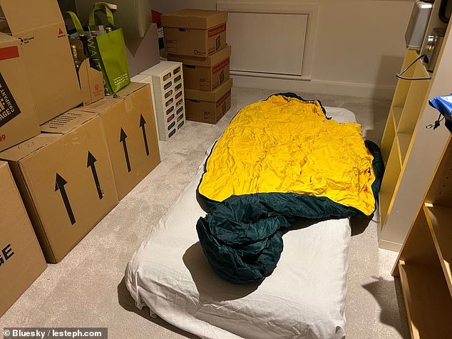 One visitor's room (pictured) looked as if he might be turfed out of it at any moment, with cardboard removal boxes stacked up to the rafters