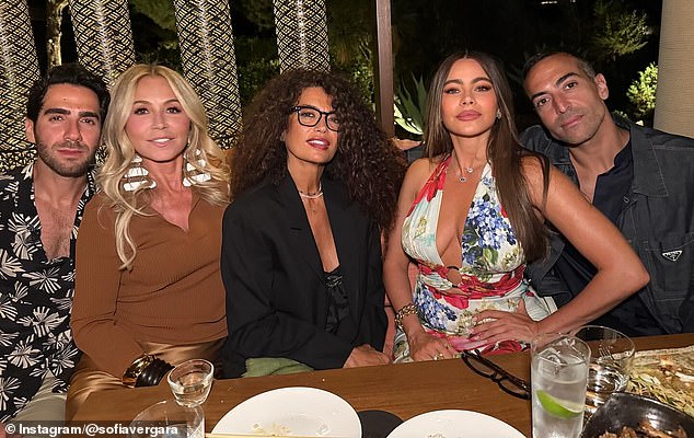 Vergara spent her 53nd birthday at Nammos in Sardinia with Douglas Chabbott (pictured far left)