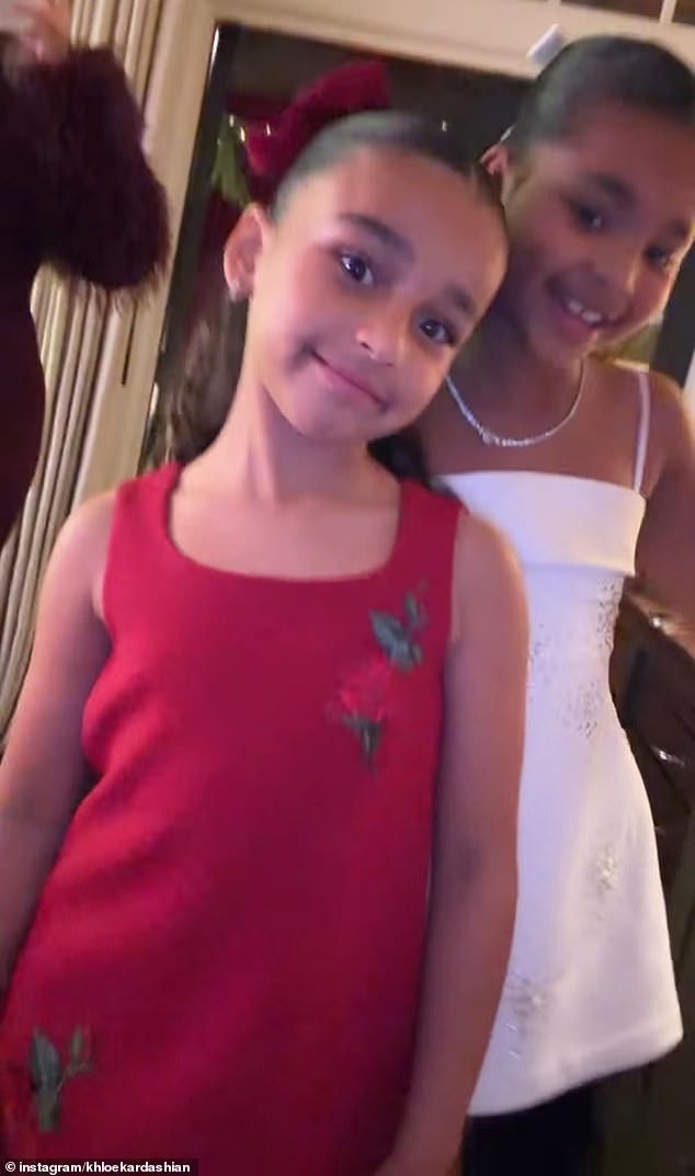 But True as well as Khloe's niece Dream were more than thrilled to take part in a clip to showcase their own holiday party outfits - and sneak in the '6-7' trend
