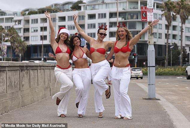 Christmas cheer remained high for this group of friends wearing matching Christmas-themed attire