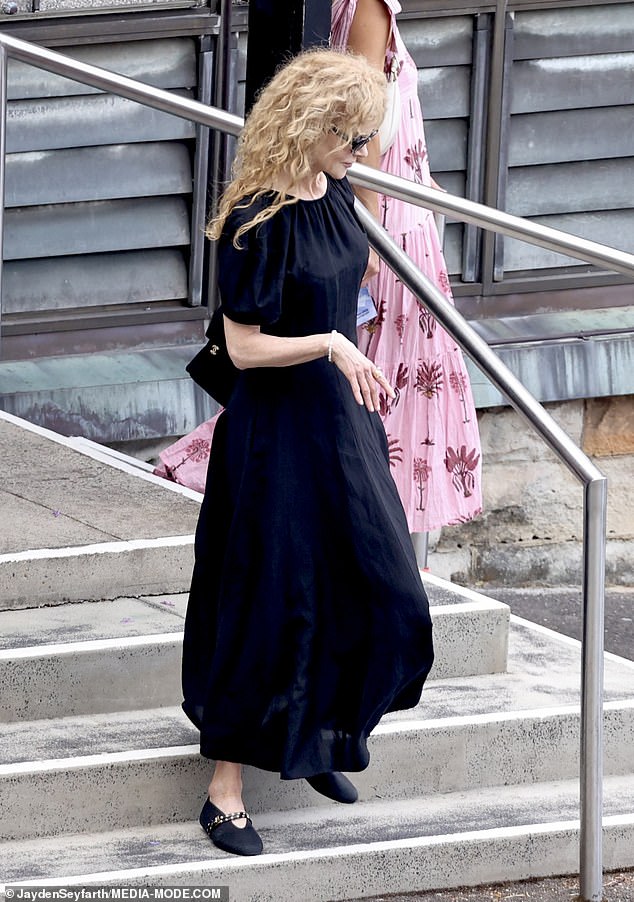 The Oscar-winning actress was seen outside a local church dressed modestly in a plain, long black dress, which she paired with black slippers and oversized sunglasses