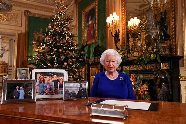 But by 2019, there was a noted shift - with Harry and Meghan failing to make the cut entirely. In her Christmas address (pictured), the sovereign also notably made no reference to the Sussexes, or indeed their son Archie