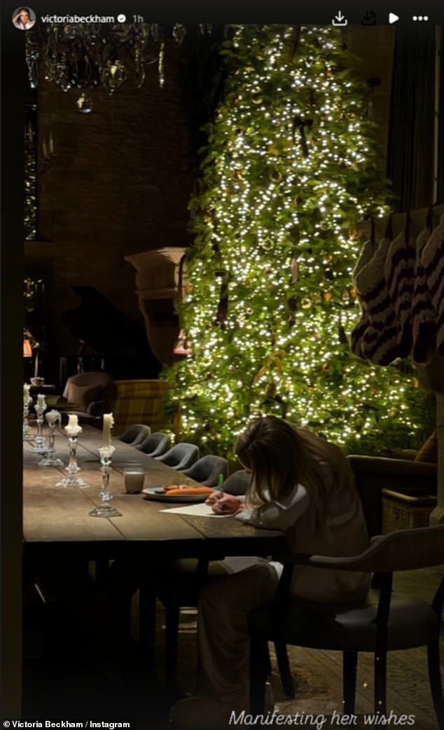 Victoria shared a snap of Harper at the kitchen table as she wrote down her 'Christmas wishes' in a sweet capture