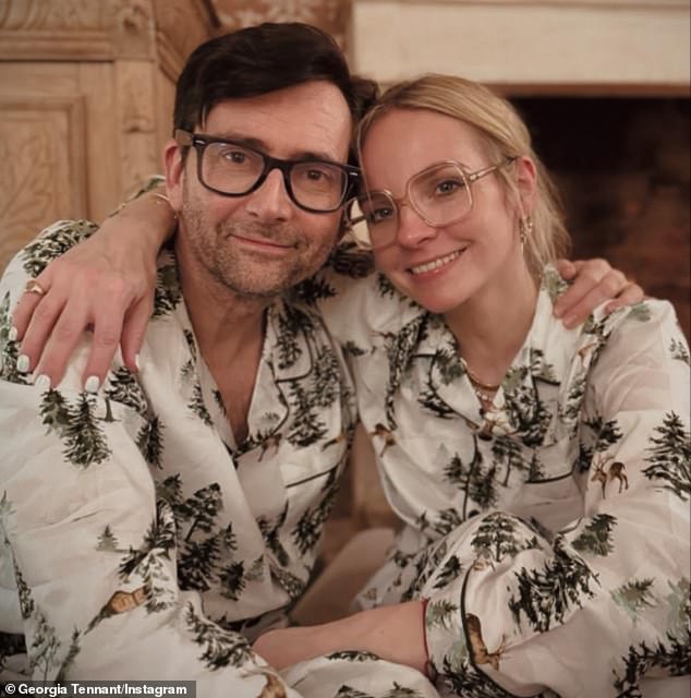 Elsewhere Doctor Who star David Tennant, 54, and wife Georgia, 41, shared their own loved-up snap as they matched in alpine inspired co-ords
