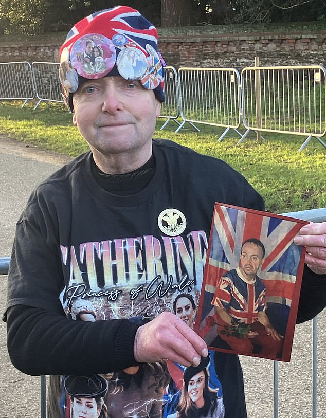 Royal superfan John Loughrey, 70, from Wandsworth, south west London, spent the night sat on a fold-up chair outside the gates to be the first in the queue