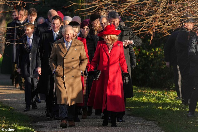The monarch led other members of his family while royal well-wishers smiled and waved