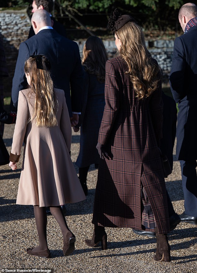 The Princess of Wales with her daughter Charlotte, 10, as they made their way to St Mary Magdalene Church
