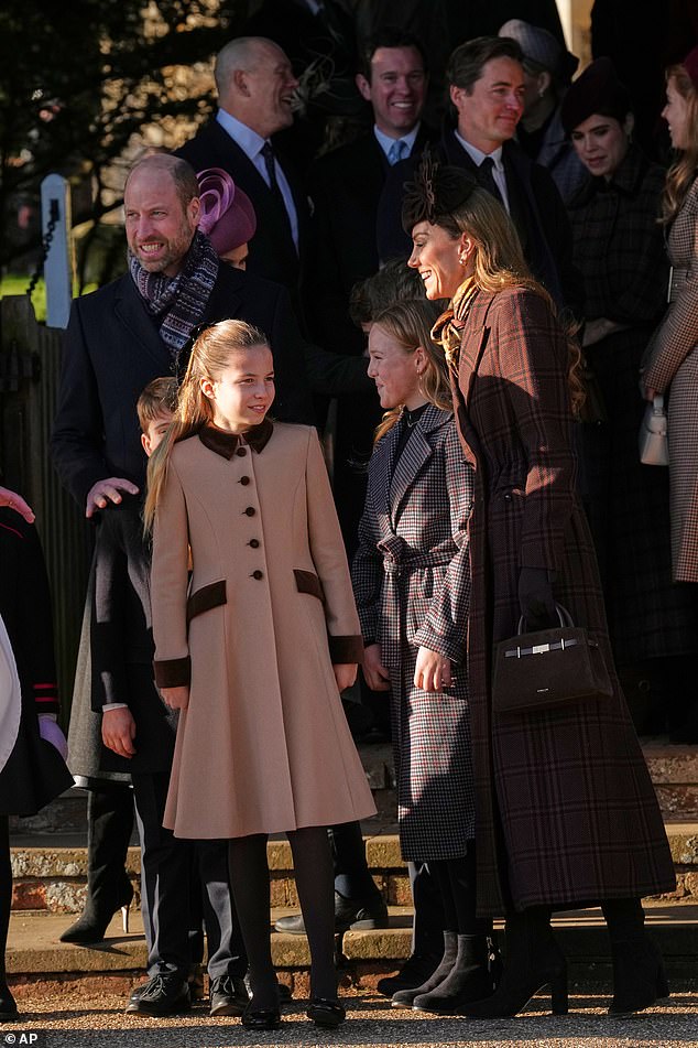 Charlotte was also seen giggling with Mia Tindall, the 11-year-old daughter of Zara and Mike Tindall after the service