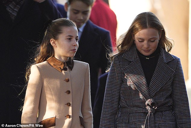 Charlotte and Mia appeared deep in conversation as they left the church on Thursday morning
