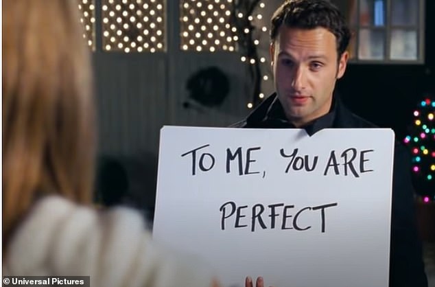 The star played the character Mark, who famously declared his love with cue cards for Juliet