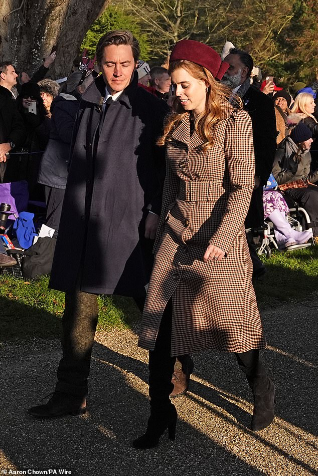 Princess Beatrice was accompanied by her husband Edoardo Mapelli Mozzi as King Charles appeared to send the message that she and sister Eugenie are not 'guilty by association'