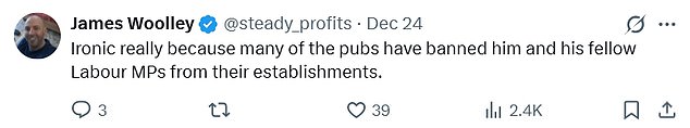 Commenters online expressed their outrage with Starmer's mention of pubs while so many have been closing