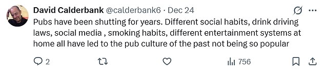 However, some did jump to his defence, claiming pub closures have other explanations