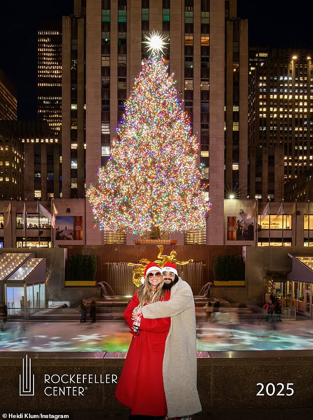 As they braved the snowy conditions, Klum bundled up in a red coat and Kaulitz opted for a long neutral overcoat